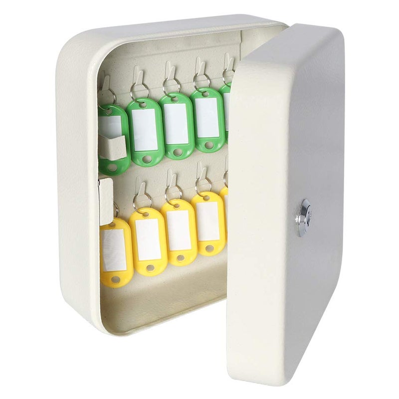 Decaller Security Metal Key Box with 20 Hooks, Small Adjustable Wall Mount Key Lock Cabinet, White, 7 4/5" x 6 1/5" x 2 4/5", YSH001S - Image 1